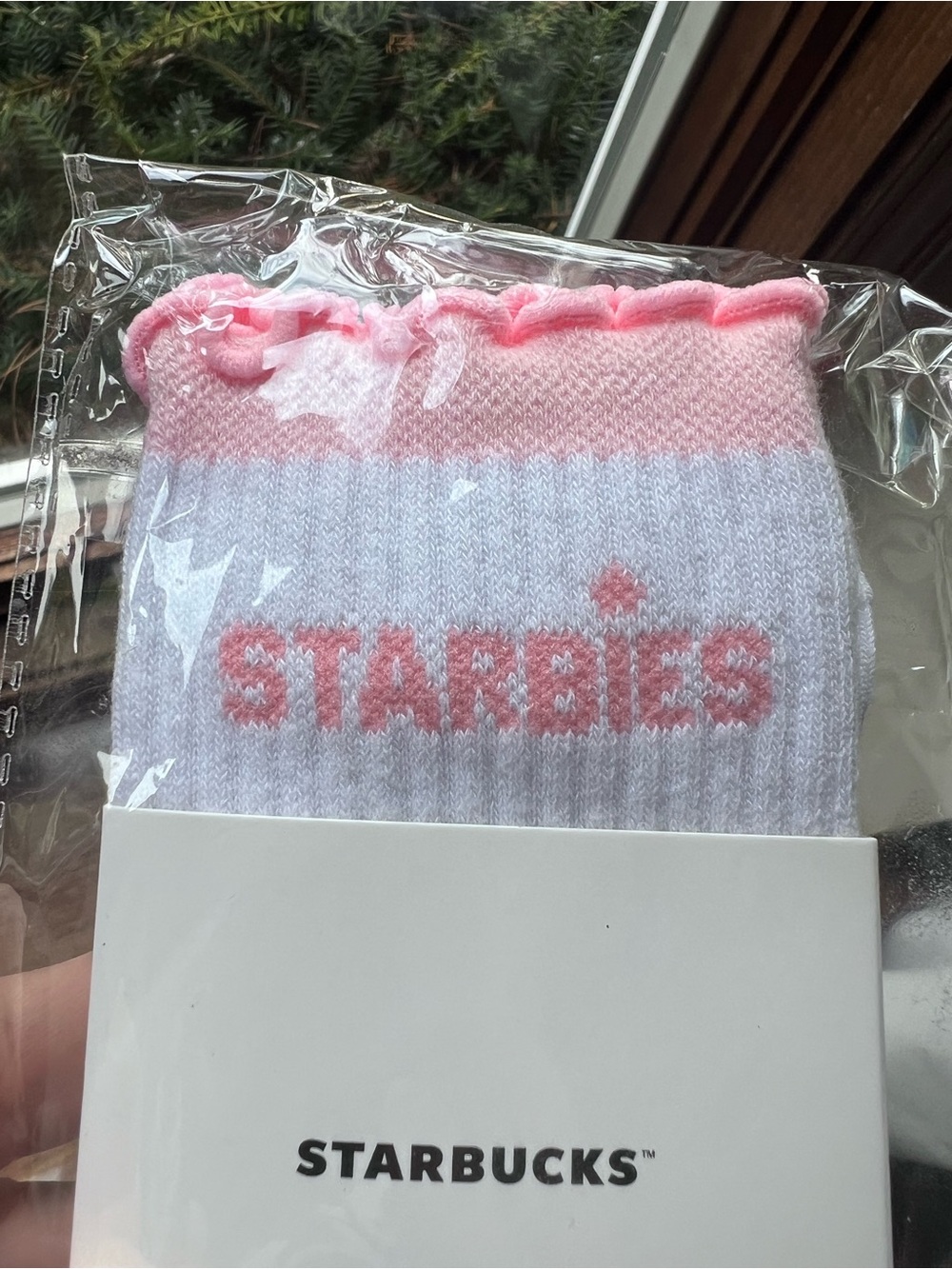 NIB Rare Starbucks White and Pink 'Starbies' Ribbed Socks